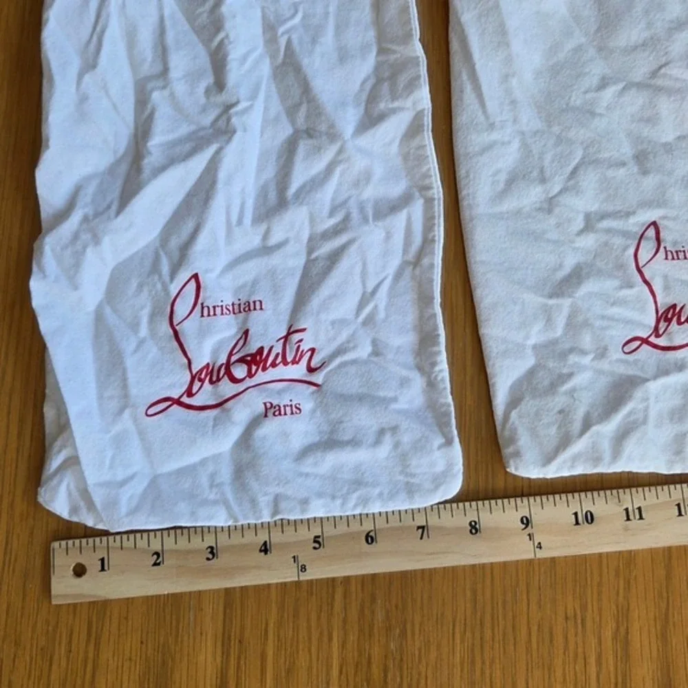 Christian Louboutin Set of 3 White Cotton Shoe Dust Bags‎ Red Logo Drawstring